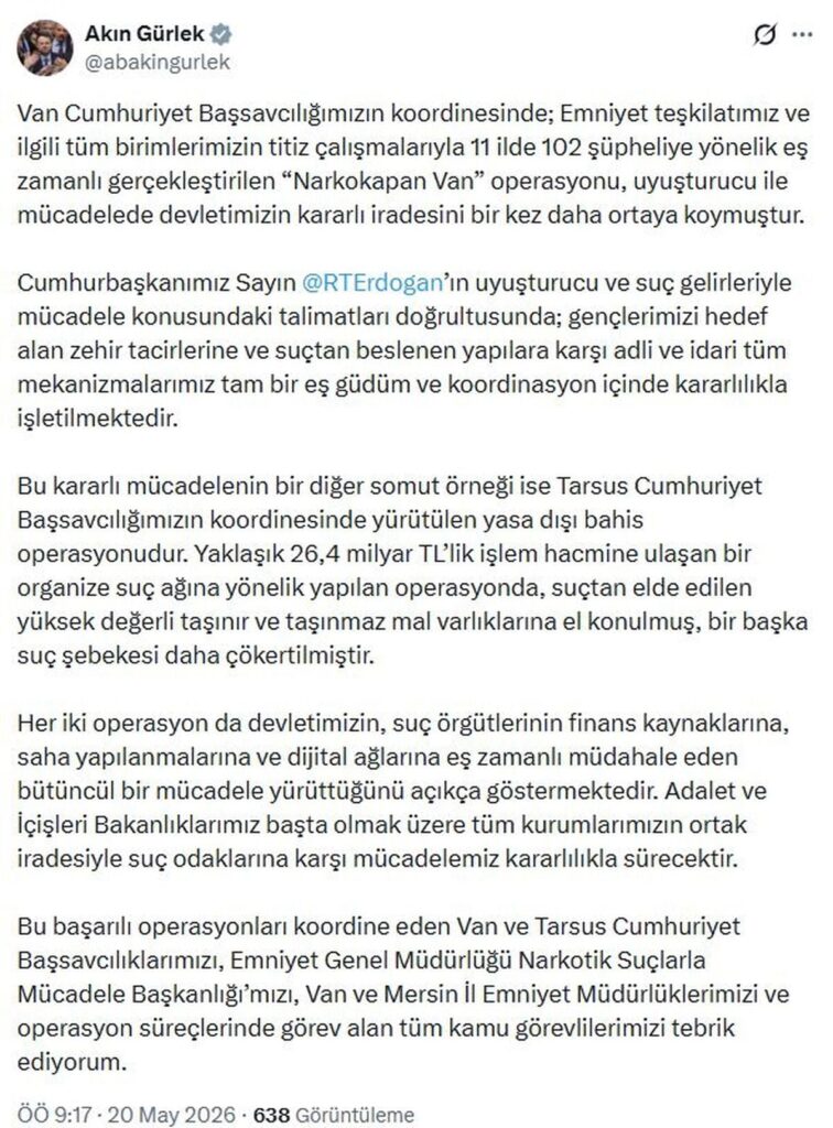 Adalet Bakanı Gürlek: Suç Örgütleriyle Mücadeleye Kesinlikle Devam Edeceğiz